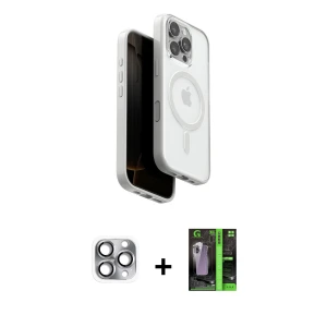 ieg™ iPhone 16 Pro Max Kılıf Pusula Form Serisi - Şeffaf 360 Full Body Arka Koruyucu + Pers Alüminyum Kamera Lens - GI