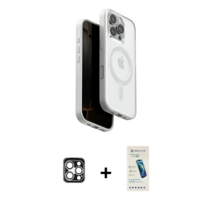 ieg™ iPhone 16 Pro Max Kılıf Pusula Form Serisi - Şeffaf Pasifik Cam Ekran Koruyucu + PVD Metal Kamera Lens - GS