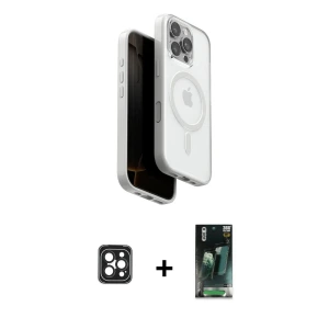 ieg™ iPhone 16 Pro Max Kılıf Pusula Form Serisi - Siyah 360 Mat Full Body Arka Koruyucu + PVD Metal Kamera Lens - SH