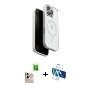 ieg™ iPhone 16 Pro Max Kılıf Pusula Form Serisi - Siyah 3D Antistatik Seramik Nano Ekran Koruyucu + Raze Metal Kamera Lens - NLGY