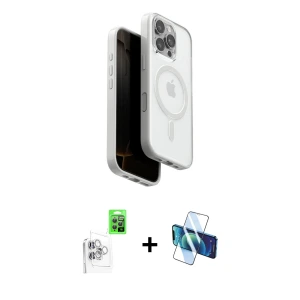 ieg™ iPhone 16 Pro Max Kılıf Pusula Form Serisi - Siyah 3D Antistatik Seramik Nano Ekran Koruyucu + Raze Metal Kamera Lens - BZ
