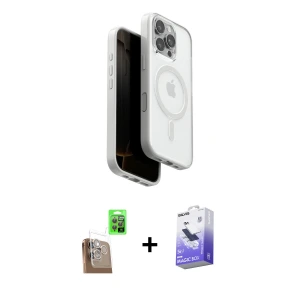 ieg™ iPhone 16 Pro Max Kılıf Pusula Form Serisi - Siyah Bilvis 5in1 5D Magic Hayalet Cam Ekran Koruyucu + Raze Metal Kamera Lens - CLTM