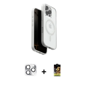 ieg™ iPhone 16 Pro Max Kılıf Pusula Form Serisi - Siyah Buffer Cam Ekran Koruyucu + Pers Alüminyum Kamera Lens - GS