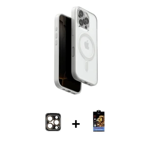 ieg™ iPhone 16 Pro Max Kılıf Pusula Form Serisi - Siyah Buffer Hayalet Cam Ekran Koruyucu + PVD Metal Kamera Lens - GD