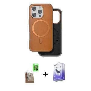 ieg™ iPhone 16 Pro Max Kılıf Pusula Işık Koleksiyonu - Siyah Bilvis 5in1 5D Magic Hayalet Cam Ekran Koruyucu + Raze Metal Kamera Lens - CLTM