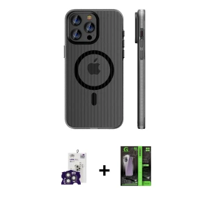 ieg™ iPhone 16 Pro Max Kılıf Pusula Minimal Koleksiyonu - Şeffaf 360 Full Body Arka Koruyucu + Bilvis Titan Kamera Lens - TMGI