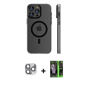 ieg™ iPhone 16 Pro Max Kılıf Pusula Minimal Koleksiyonu - Şeffaf 360 Full Body Arka Koruyucu + Pers Alüminyum Kamera Lens - GI