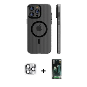 ieg™ iPhone 16 Pro Max Kılıf Pusula Minimal Koleksiyonu - Siyah 360 Mat Full Body Arka Koruyucu + Pers Alüminyum Kamera Lens - GI