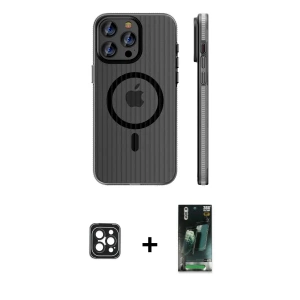 ieg™ iPhone 16 Pro Max Kılıf Pusula Minimal Koleksiyonu - Siyah 360 Mat Full Body Arka Koruyucu + PVD Metal Kamera Lens - SH