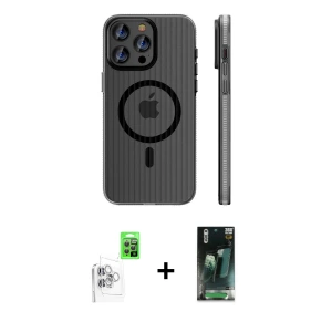 ieg™ iPhone 16 Pro Max Kılıf Pusula Minimal Koleksiyonu - Siyah 360 Mat Full Body Arka Koruyucu + Raze Metal Kamera Lens - BZ