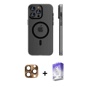 ieg™ iPhone 16 Pro Max Kılıf Pusula Minimal Koleksiyonu - Siyah Bilvis 5in1 3D Magic Cam Ekran Koruyucu + Pers Alüminyum Kamera Lens - CLTM
