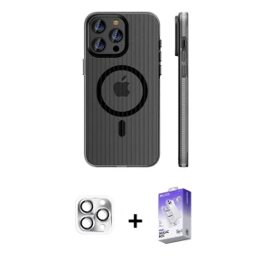 ieg™ iPhone 16 Pro Max Kılıf Pusula Minimal Koleksiyonu - Siyah Bilvis 5in1 3D Magic Cam Ekran Koruyucu + Pers Alüminyum Kamera Lens - GS