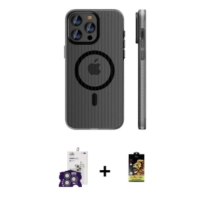ieg™ iPhone 16 Pro Max Kılıf Pusula Minimal Koleksiyonu - Siyah Buffer Cam Ekran Koruyucu + Bilvis Titan Kamera Lens - GS