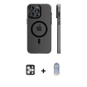 ieg™ iPhone 16 Pro Max Kılıf Pusula Minimal Koleksiyonu - Siyah Joko Magic 5D Cam + PVD Metal Kamera Lens - GS