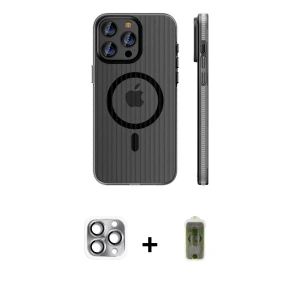 ieg™ iPhone 16 Pro Max Kılıf Pusula Minimal Koleksiyonu - Siyah Joko Magic 5D Hayalet Cam + Pers Alüminyum Kamera Lens - GI