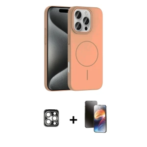 ieg™ iPhone 16 Pro Max Kılıf Siluet Doku Özel Seri - Siyah 3D Antistatik Mat Seramik Nano Ekran Koruyucu + PVD Metal Kamera Lens - GS