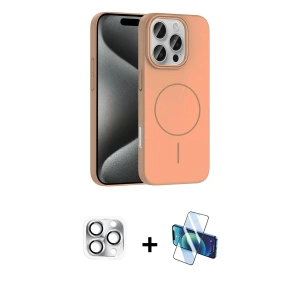 ieg™ iPhone 16 Pro Max Kılıf Siluet Doku Özel Seri - Siyah 3D Antistatik Seramik Nano Ekran Koruyucu + Pers Alüminyum Kamera Lens - GS