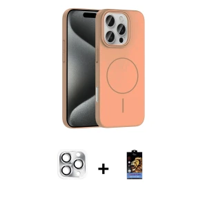 ieg™ iPhone 16 Pro Max Kılıf Siluet Doku Özel Seri - Siyah Buffer Hayalet Cam Ekran Koruyucu + Pers Alüminyum Kamera Lens - GS
