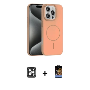 ieg™ iPhone 16 Pro Max Kılıf Siluet Doku Özel Seri - Siyah Buffer Hayalet Cam Ekran Koruyucu + PVD Metal Kamera Lens - SH