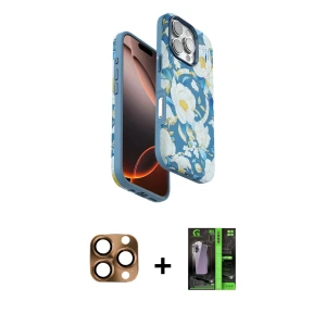 ieg™ iPhone 16 Pro Max Kılıf Siluet Doku - Şeffaf 360 Full Body Arka Koruyucu + Pers Alüminyum Kamera Lens - CLTM
