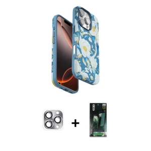 ieg™ iPhone 16 Pro Max Kılıf Siluet Doku - Siyah 360 Mat Full Body Arka Koruyucu + Pers Alüminyum Kamera Lens - GI
