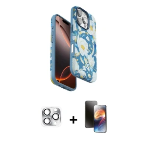 ieg™ iPhone 16 Pro Max Kılıf Siluet Doku - Siyah 3D Antistatik Mat Seramik Nano Ekran Koruyucu + Pers Alüminyum Kamera Lens - GS
