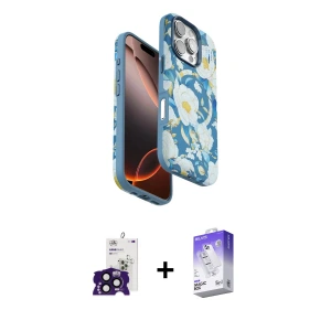 ieg™ iPhone 16 Pro Max Kılıf Siluet Doku - Siyah Bilvis 5in1 3D Magic Cam Ekran Koruyucu + Bilvis Titan Kamera Lens - SH