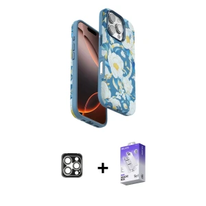 ieg™ iPhone 16 Pro Max Kılıf Siluet Doku - Siyah Bilvis 5in1 3D Magic Cam Ekran Koruyucu + PVD Metal Kamera Lens - GS