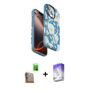 ieg™ iPhone 16 Pro Max Kılıf Siluet Doku - Siyah Bilvis 5in1 3D Magic Cam Ekran Koruyucu + Raze Metal Kamera Lens - CLTM