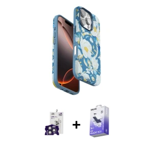 ieg™ iPhone 16 Pro Max Kılıf Siluet Doku - Siyah Bilvis 5in1 5D Magic Hayalet Cam Ekran Koruyucu + Bilvis Titan Kamera Lens - TMGI