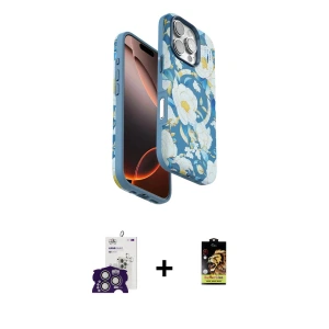 ieg™ iPhone 16 Pro Max Kılıf Siluet Doku - Siyah Buffer Cam Ekran Koruyucu + Bilvis Titan Kamera Lens - GS