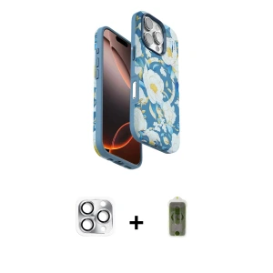 ieg™ iPhone 16 Pro Max Kılıf Siluet Doku - Siyah Joko Magic 5D Hayalet Cam + Pers Alüminyum Kamera Lens - GS
