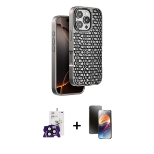 ieg™ iPhone 16 Pro Max Kılıf Siluet Form Serisi - Siyah 3D Antistatik Mat Seramik Nano Ekran Koruyucu + Bilvis Titan Kamera Lens - SH