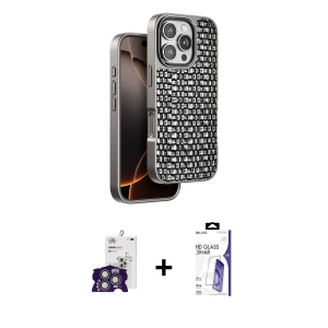 ieg™ iPhone 16 Pro Max Kılıf Siluet Form Serisi - Siyah Bilvis 3X AR HD Cam Ekran Koruyucu + Bilvis Titan Kamera Lens - GS
