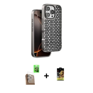 ieg™ iPhone 16 Pro Max Kılıf Siluet Form Serisi - Siyah Buffer Cam Ekran Koruyucu + Raze Metal Kamera Lens - CLTM
