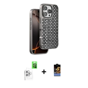 ieg™ iPhone 16 Pro Max Kılıf Siluet Form Serisi - Siyah Buffer Hayalet Cam Ekran Koruyucu + Raze Metal Kamera Lens - BZ