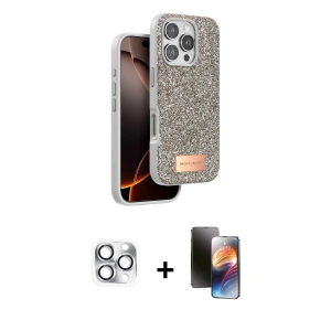 ieg™ iPhone 16 Pro Max Kılıf Vadi Klasik Serisi - Siyah 3D Antistatik Mat Seramik Nano Ekran Koruyucu + Pers Alüminyum Kamera Lens - GS