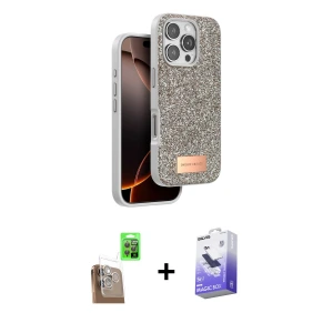 ieg™ iPhone 16 Pro Max Kılıf Vadi Klasik Serisi - Siyah Bilvis 5in1 5D Magic Hayalet Cam Ekran Koruyucu + Raze Metal Kamera Lens - CLTM