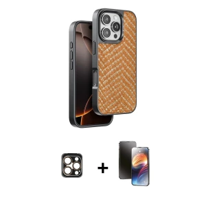 ieg™ iPhone 16 Pro Max Kılıf Vadi Özel Seri - Siyah 3D Antistatik Mat Seramik Nano Ekran Koruyucu + PVD Metal Kamera Lens - GD
