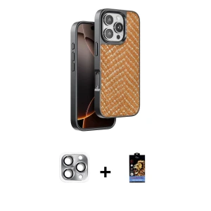 ieg™ iPhone 16 Pro Max Kılıf Vadi Özel Seri - Siyah Buffer Hayalet Cam Ekran Koruyucu + Pers Alüminyum Kamera Lens - GI