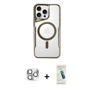 ieg™ iPhone 16 Pro Max Kılıf Yadigar Klasik Özel Seri - Şeffaf Pasifik Cam Ekran Koruyucu + Pers Alüminyum Kamera Lens - GS