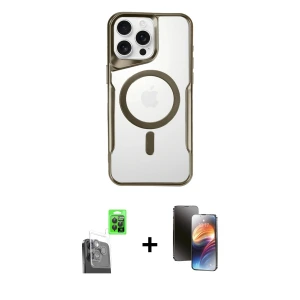 ieg™ iPhone 16 Pro Max Kılıf Yadigar Klasik Özel Seri - Siyah 3D Antistatik Mat Seramik Nano Ekran Koruyucu + Raze Metal Kamera Lens - SH