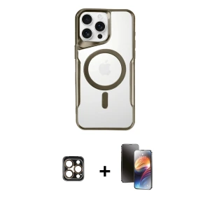 ieg™ iPhone 16 Pro Max Kılıf Yadigar Klasik Özel Seri - Siyah 3D Antistatik Mat Seramik Nano Ekran Koruyucu + PVD Metal Kamera Lens - GD