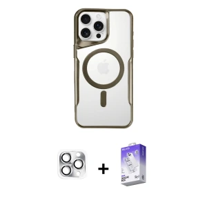 ieg™ iPhone 16 Pro Max Kılıf Yadigar Klasik Özel Seri - Siyah Bilvis 5in1 3D Magic Cam Ekran Koruyucu + Pers Alüminyum Kamera Lens - GS