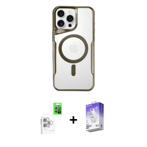 ieg™ iPhone 16 Pro Max Kılıf Yadigar Klasik Özel Seri - Siyah Bilvis 5in1 3D Magic Cam Ekran Koruyucu + Raze Metal Kamera Lens - BZ