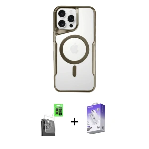 ieg™ iPhone 16 Pro Max Kılıf Yadigar Klasik Özel Seri - Siyah Bilvis 5in1 3D Magic Cam Ekran Koruyucu + Raze Metal Kamera Lens - SH