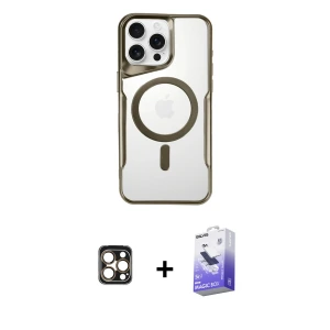 ieg™ iPhone 16 Pro Max Kılıf Yadigar Klasik Özel Seri - Siyah Bilvis 5in1 5D Magic Hayalet Cam Ekran Koruyucu + PVD Metal Kamera Lens - GD