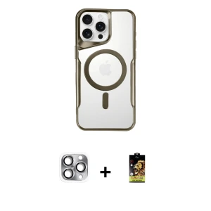 ieg™ iPhone 16 Pro Max Kılıf Yadigar Klasik Özel Seri - Siyah Buffer Cam Ekran Koruyucu + Pers Alüminyum Kamera Lens - GI