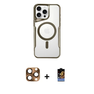 ieg™ iPhone 16 Pro Max Kılıf Yadigar Klasik Özel Seri - Siyah Buffer Hayalet Cam Ekran Koruyucu + Pers Alüminyum Kamera Lens - CLTM