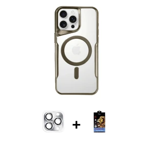 ieg™ iPhone 16 Pro Max Kılıf Yadigar Klasik Özel Seri - Siyah Buffer Hayalet Cam Ekran Koruyucu + Pers Alüminyum Kamera Lens - GS